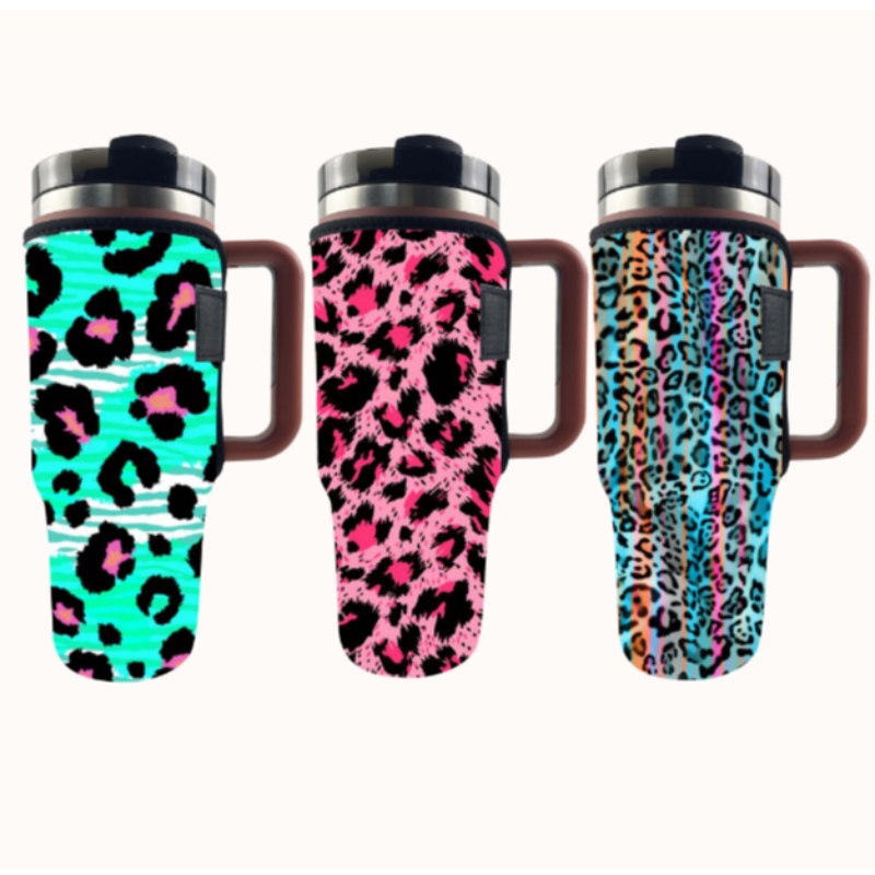 Mukautettu sublimaatiotulostus Leopard -lehmän painatusneopreenirummurin holkin pidike 40oz kupille